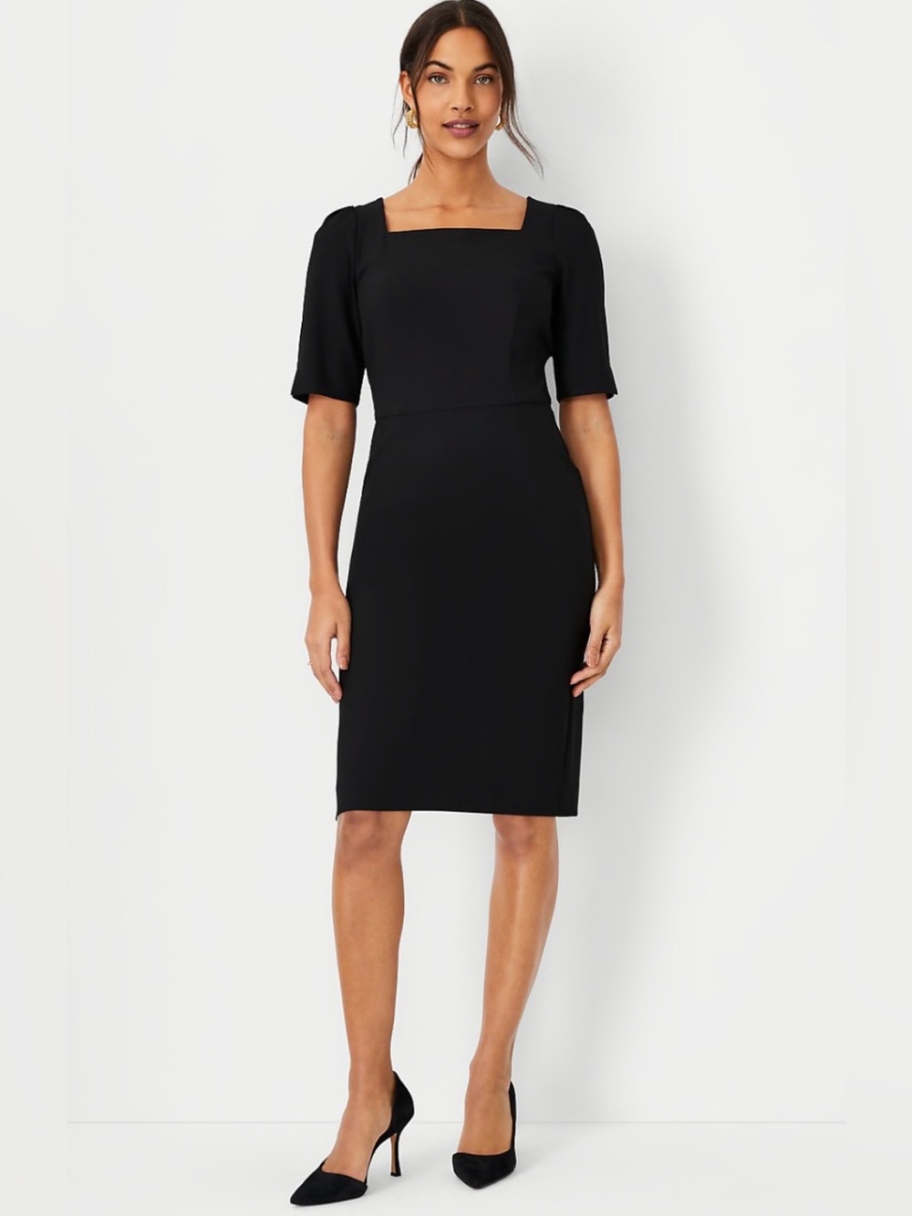 Ann Taylor Elbow Black Sleeve Square Neck Dress Size 6P